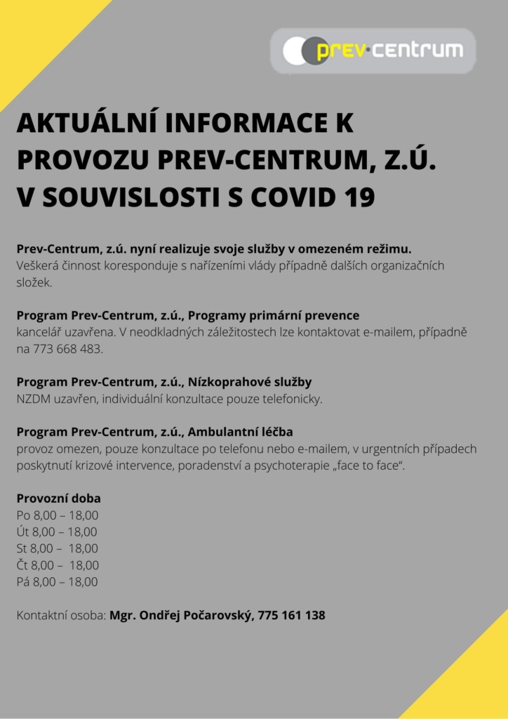 Aktualni Informace K Provozu Prev Centrum Z U V Souvislosti S Covid 19 Prev Centrum